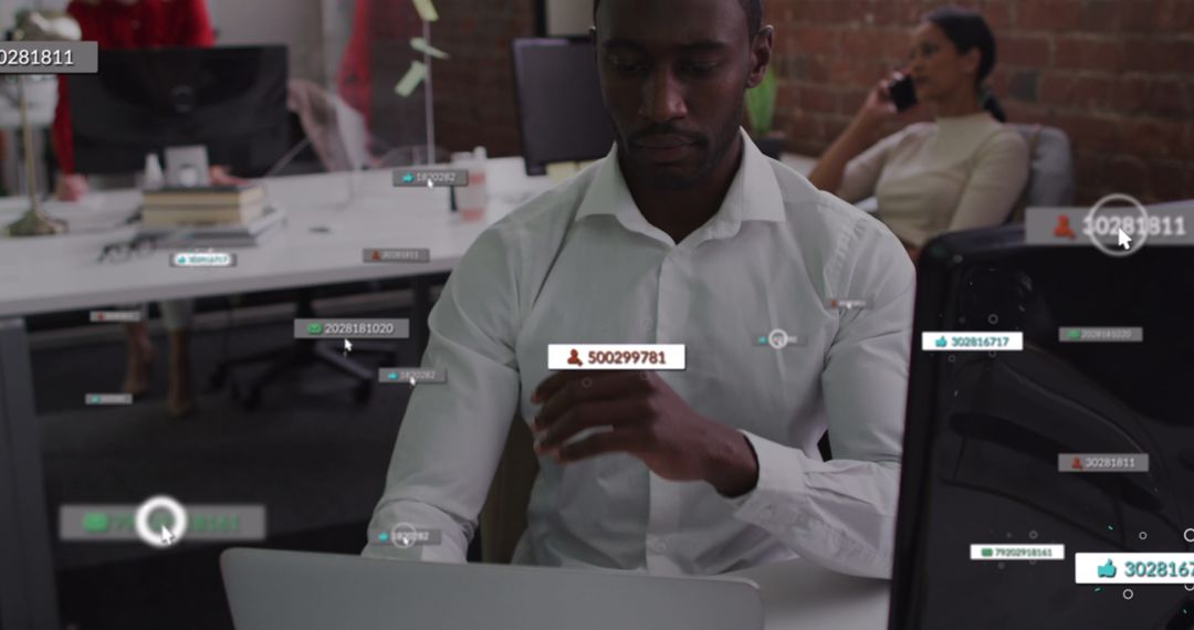 Businessman Analyzing Data with Digital Interface in Office