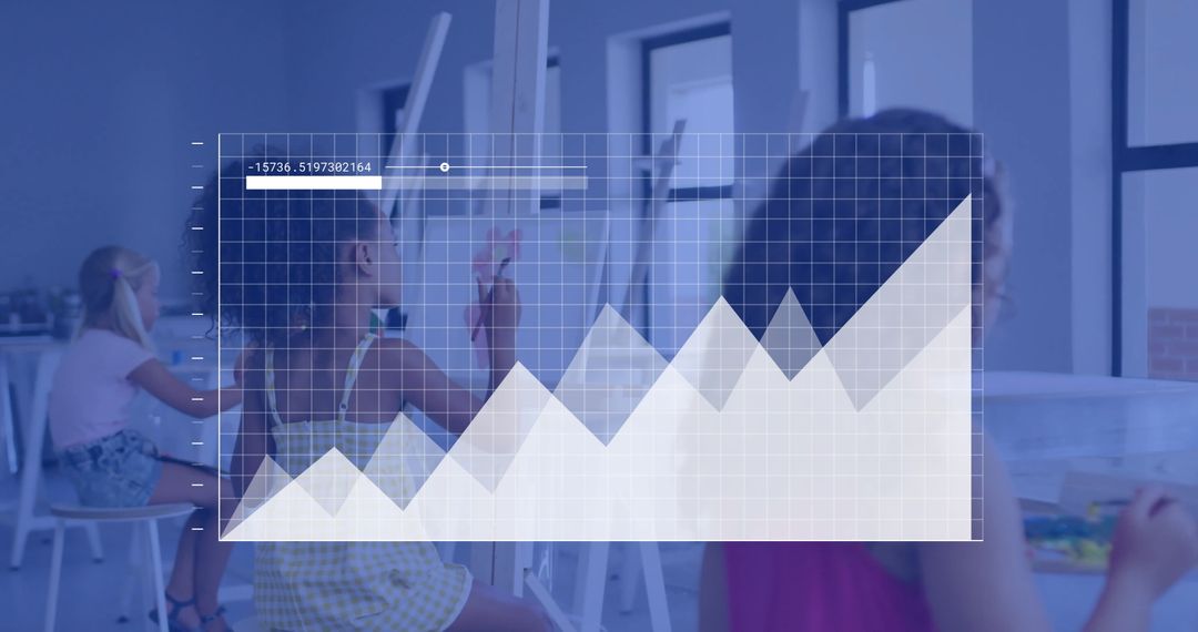 Digital Interface Over Students Painting in Art Class