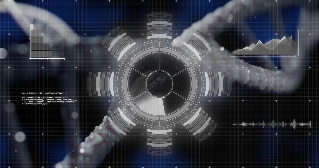 Futuristic Biomolecular Data Interface with Circular HUD and DNA Visualization