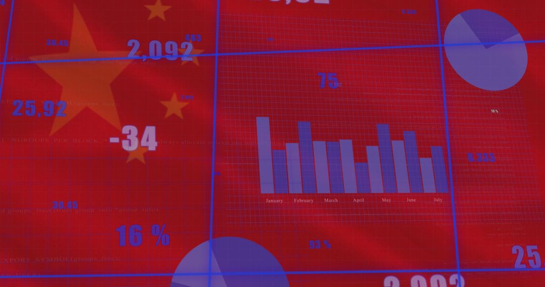 Statistical Data Processing Against Waving China Flag Background