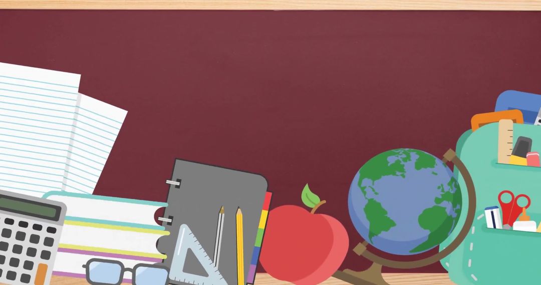 School Supplies on Chalkboard with Globe and Apple
