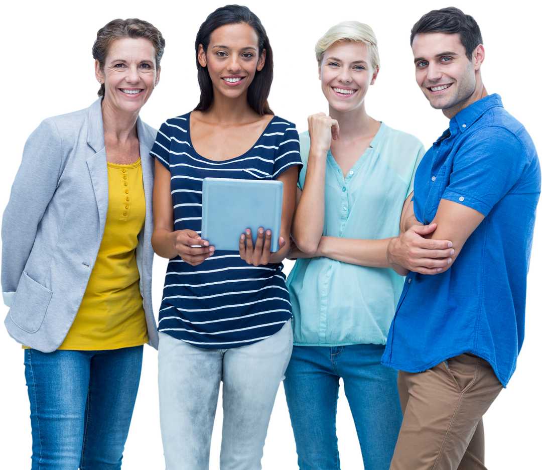 Diverse Group with Tablet on Transparent Background - Download Free Stock Images Pikwizard.com