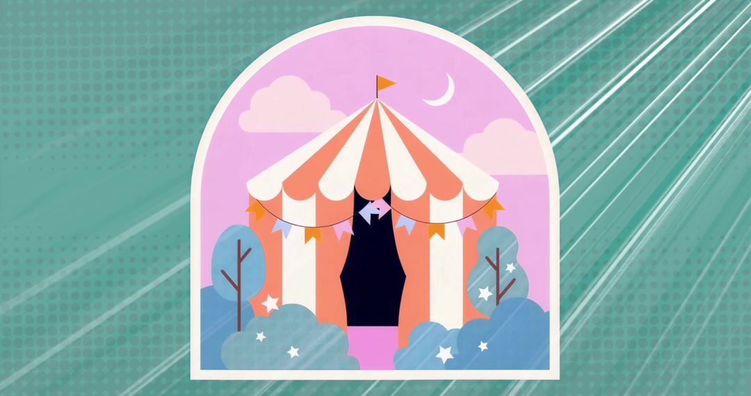 Whimsical Carnival Tent with Pink Stripes and Bunting