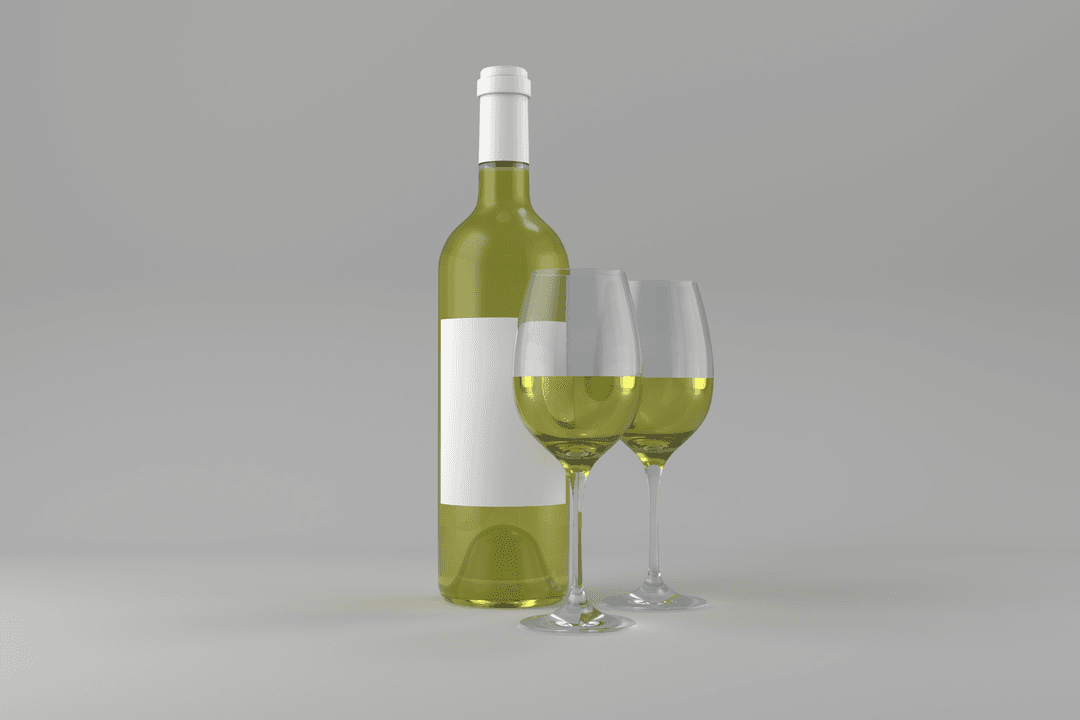 Transparent Wine Bottle with Matching Glasses Standing Elegantly