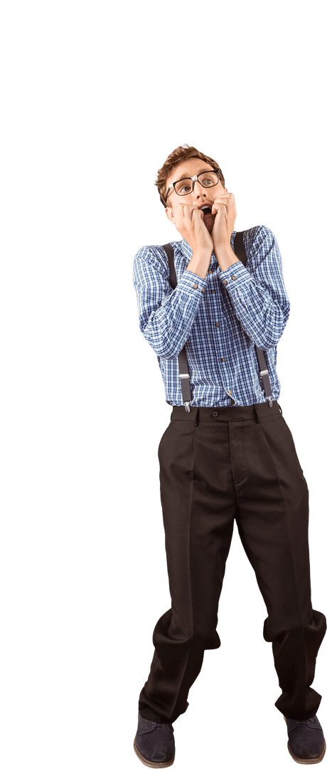 Transparent Nervous Geeky Male Biting Nails