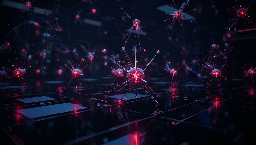 Futuristic Digital Nodes Hovering in Cyberspace Background