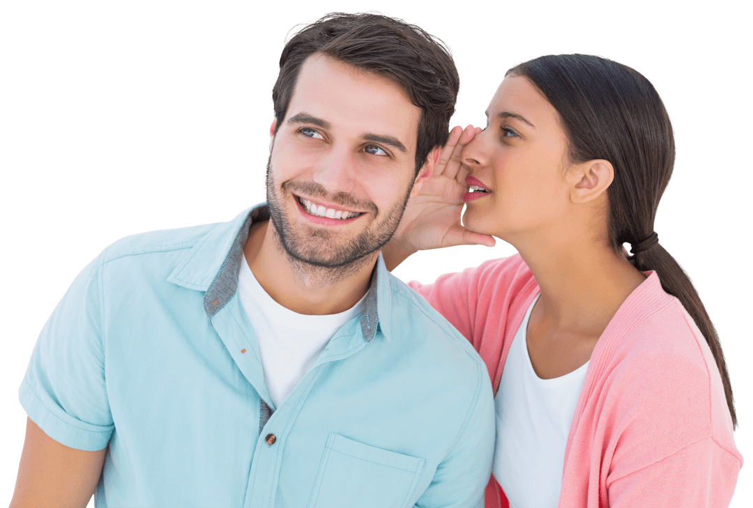 Transparent Couple Whispering Secret Communication Smiling Intimate