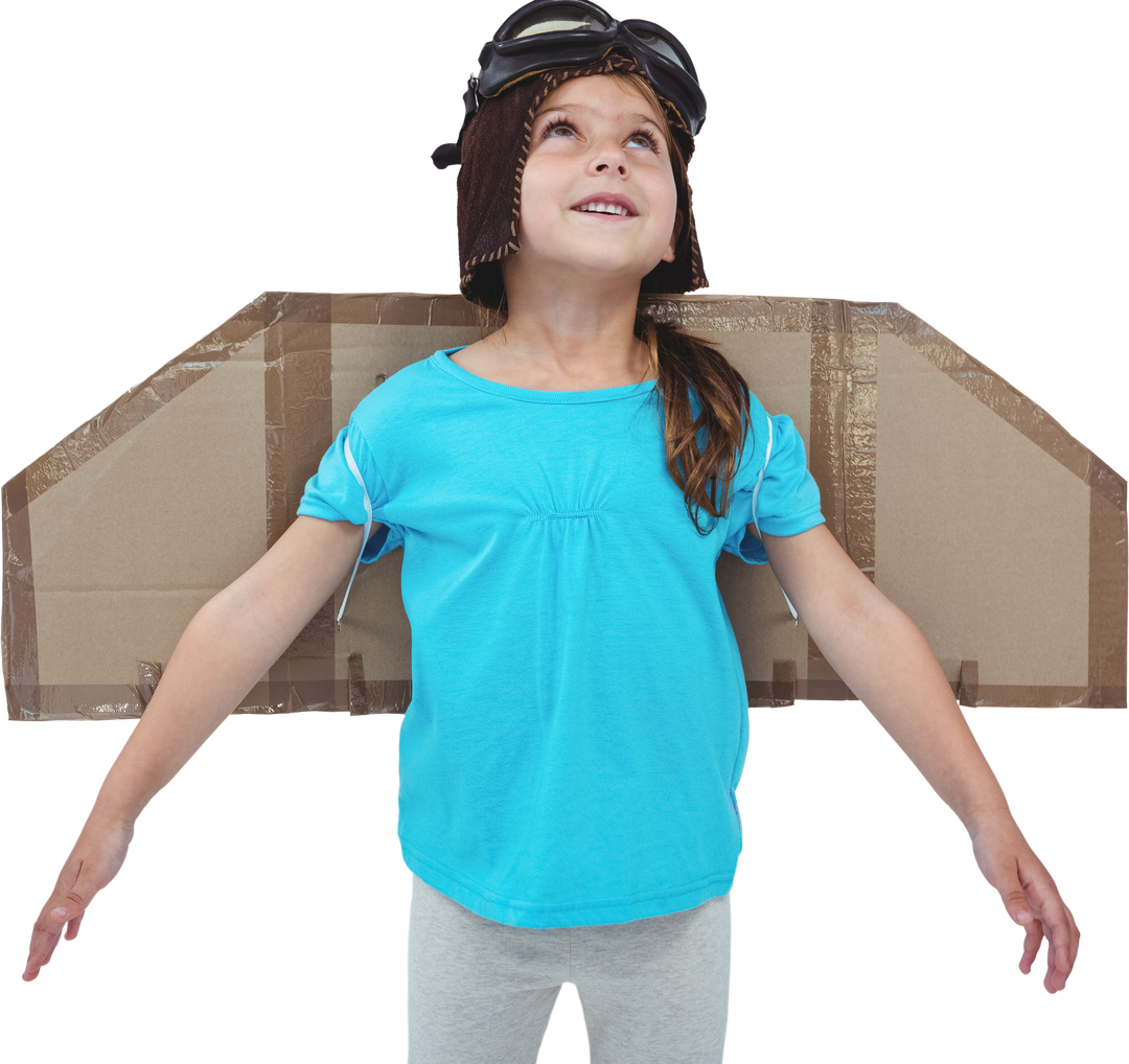 Cute Girl with DIY Cardboard Wings Soaring on Transparent Background - Download Free Stock Images Pikwizard.com