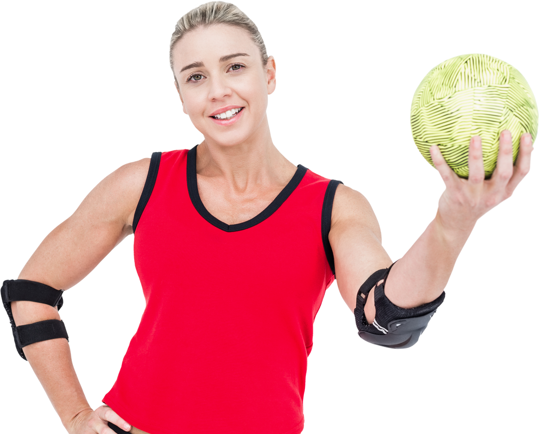 Active Woman Wearing Elbow Pads holding transparent Handball   - Download Free Stock Images Pikwizard.com