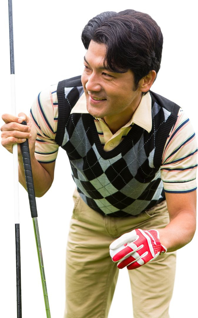 Happy Asian Golfer with Golf Club on Transparent Background - Download Free Stock Images Pikwizard.com