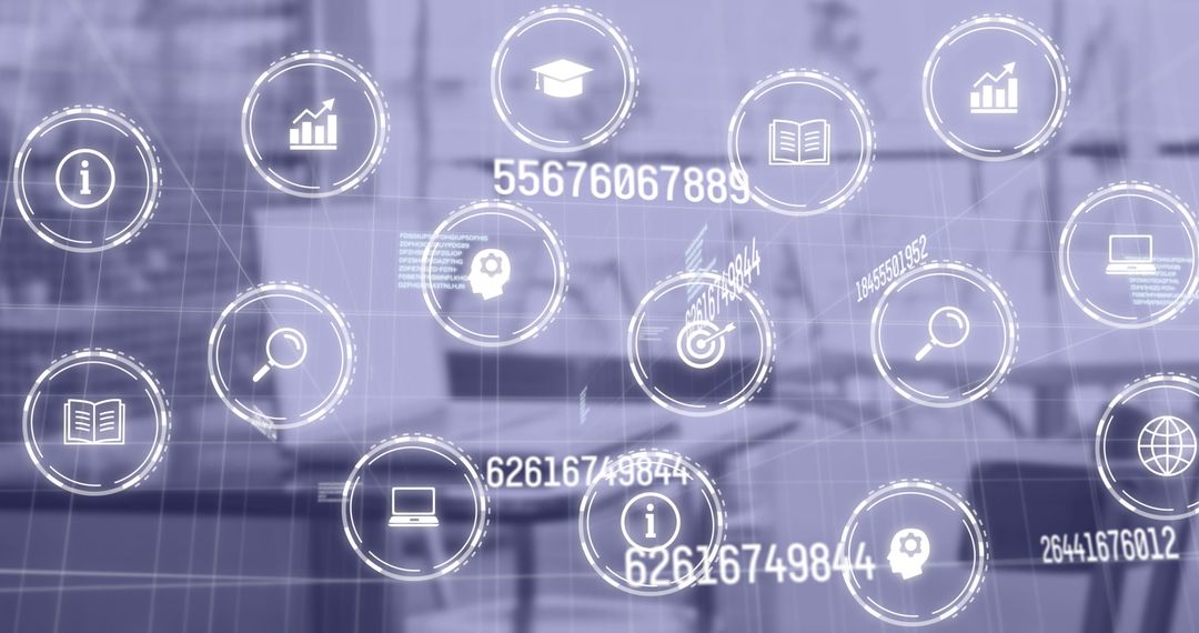 Digital Interface with Data and Network Icons in Office