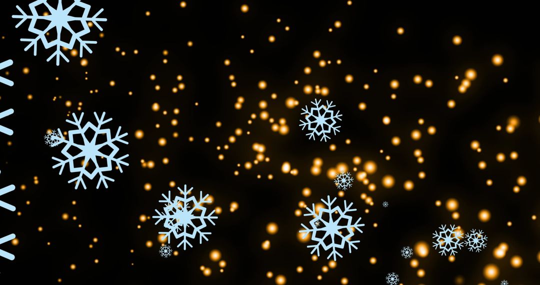 Snowflakes Floating Over Sparkling Light Dots on Black