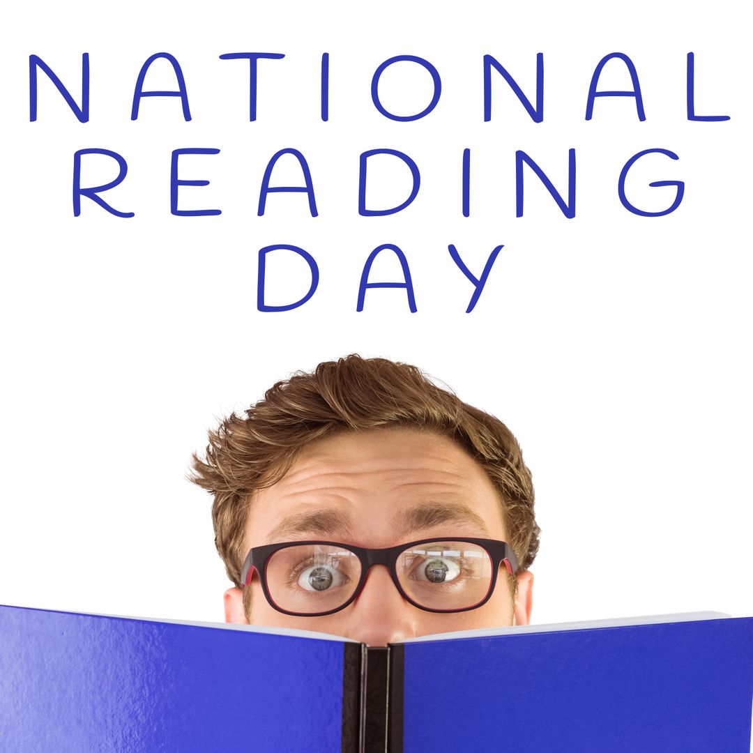 Man Curiously Peeking Over Open Book for National Reading Day