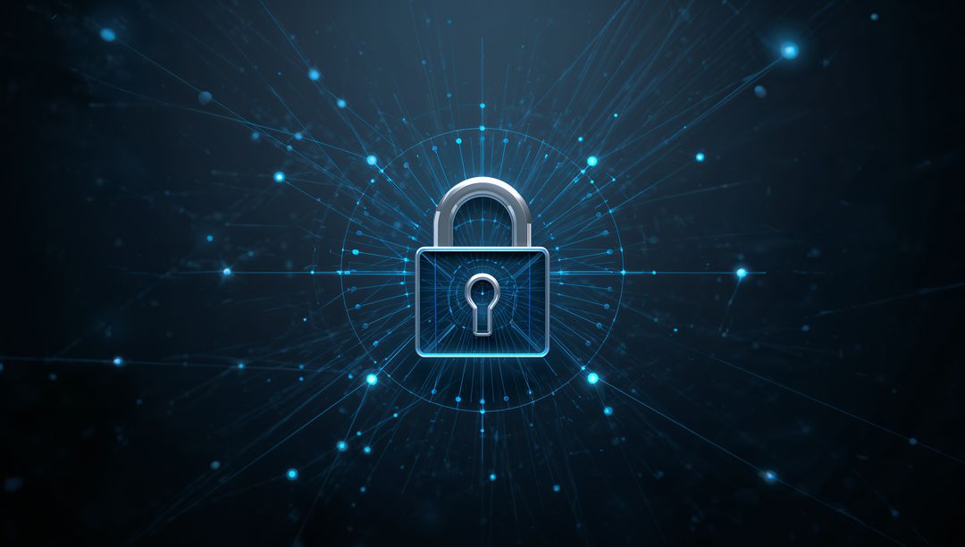 Metallic Padlock Symbol with Network Radiance Represents Secure Technology