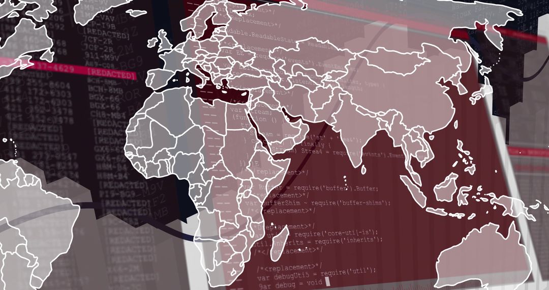 Global Security Technology with Digital World Map Overlay on Desk