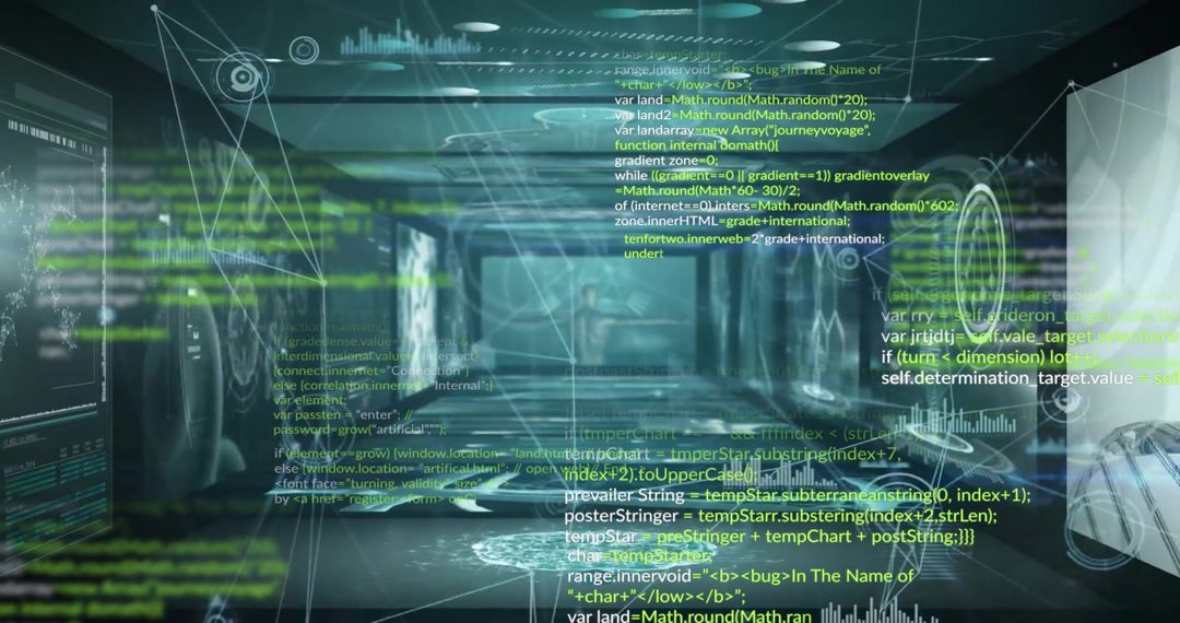 Digital Data Network with Code and Connections in Background