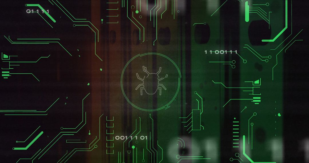 Digital Bug Concept over Circuit Board Background