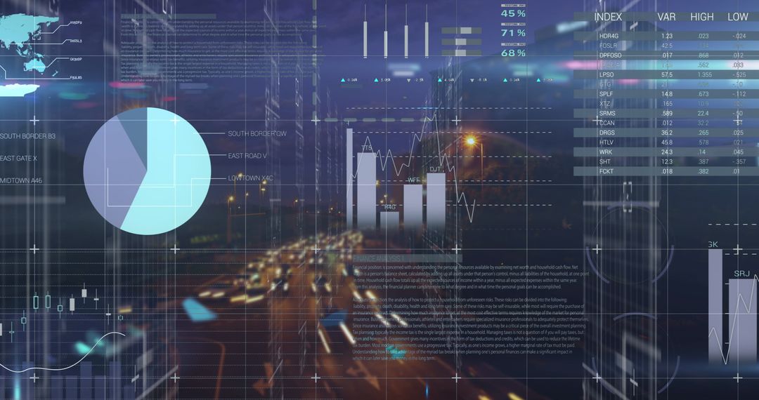 Data and Analytics Overlay on Bustling Cityscape