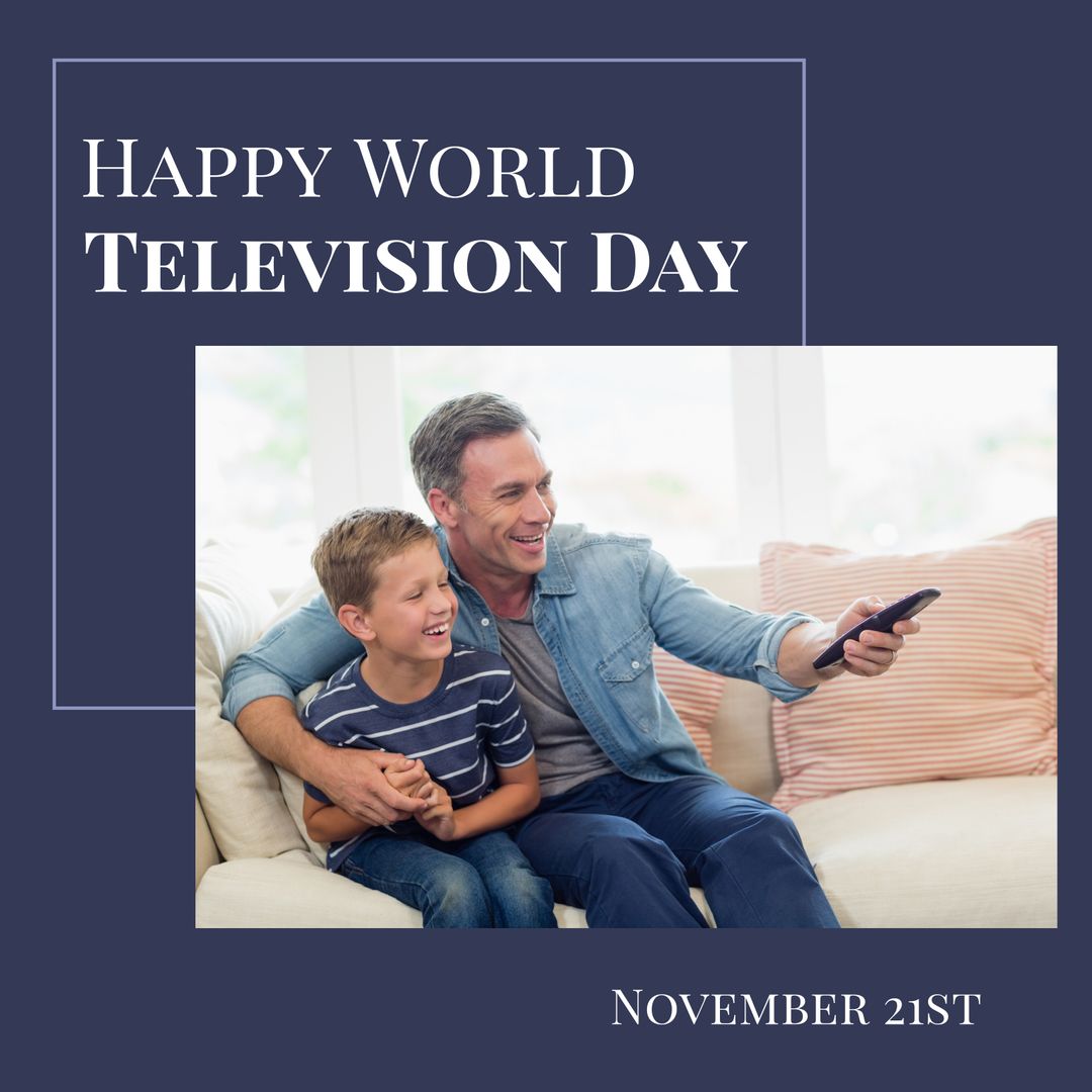 Father and Son Enjoying Television at Home