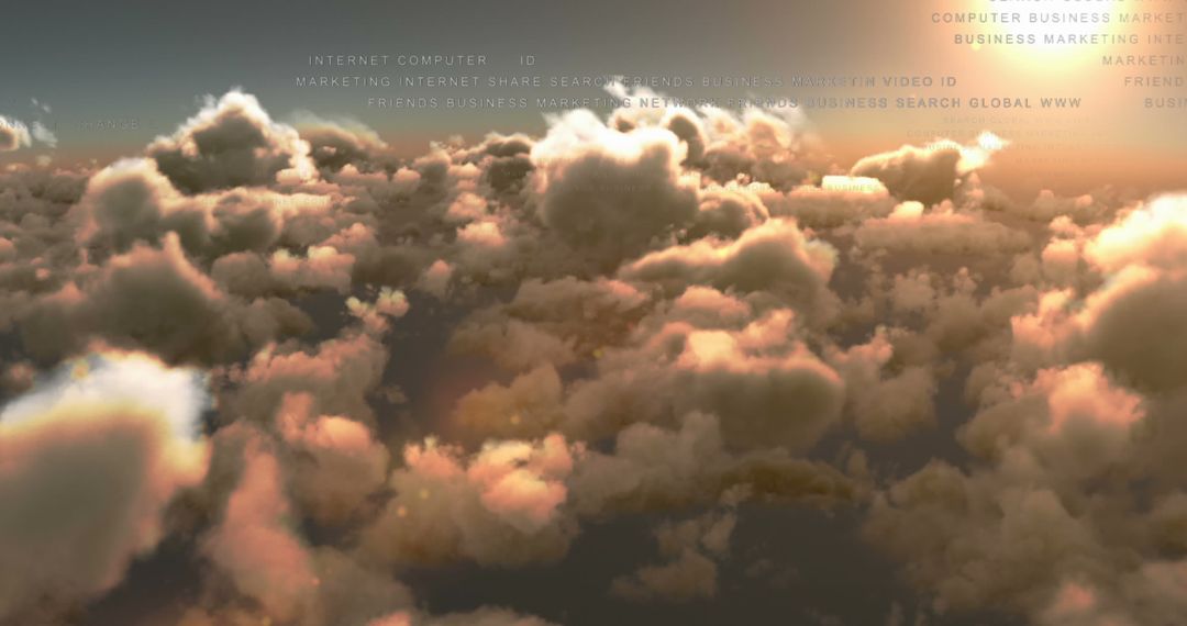 Digital Data Graphics Over Serene Cloudscape