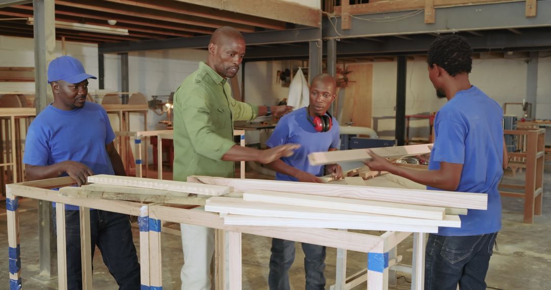 Collaborative Woodworking Project in Industrial Workshop
