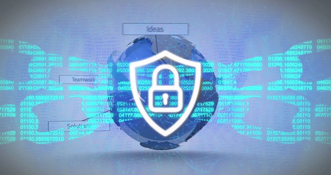 Global blockchain security innovation concept with digital padlock shield