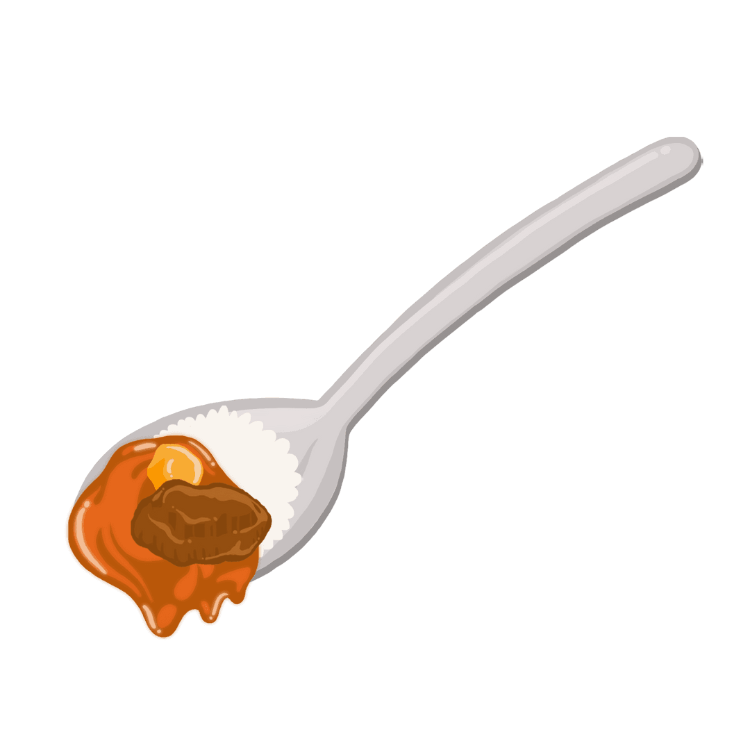 Spoonful Delight: White Rice with Curry and Meat Chunk on Transparent Background