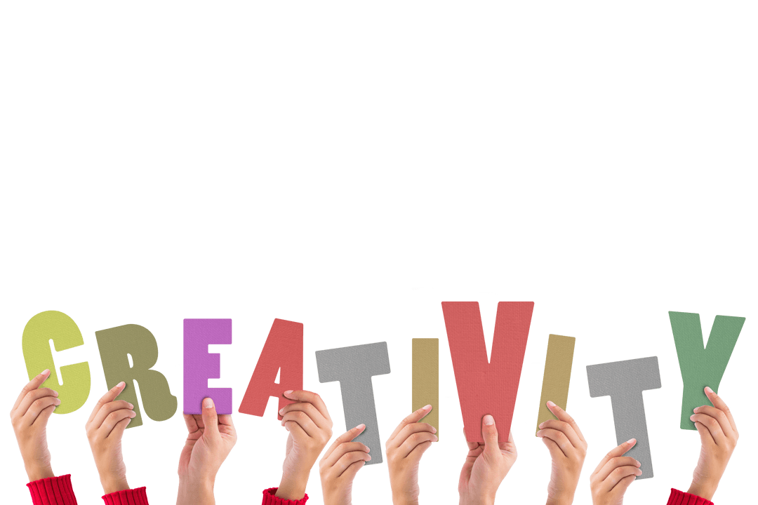 Hands Holding Creativity Letters on Transparent Background
