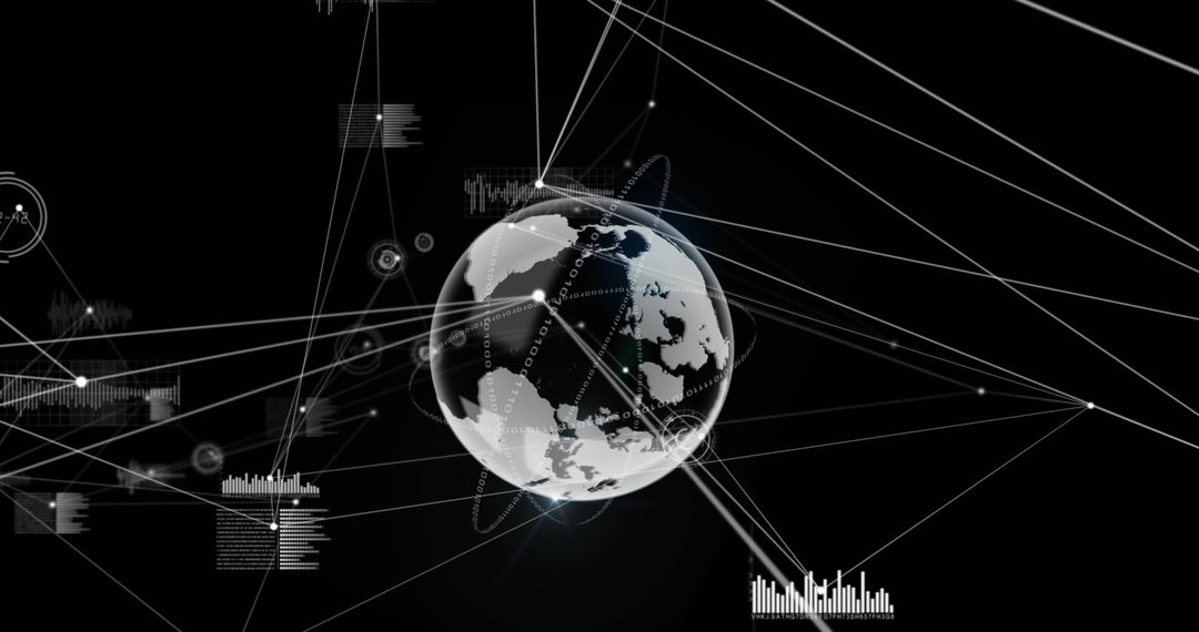 Spinning Globe with Data Visualization on Black Background