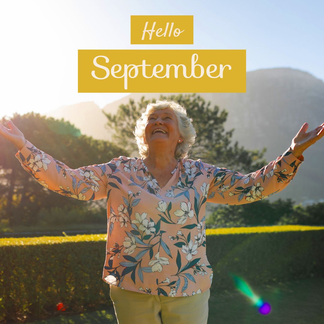 Joyful Senior Welcoming September in Sunny Garden