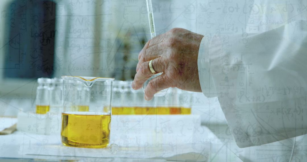 Researcher Conducting Chemistry Experiment in Laboratory Setting