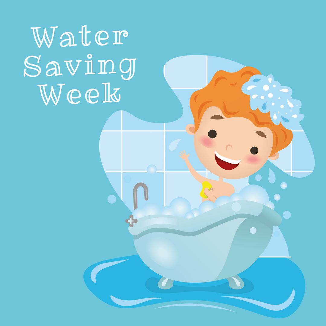 Kid Bathing in Bathtub Promoting Water Saving Week Awareness