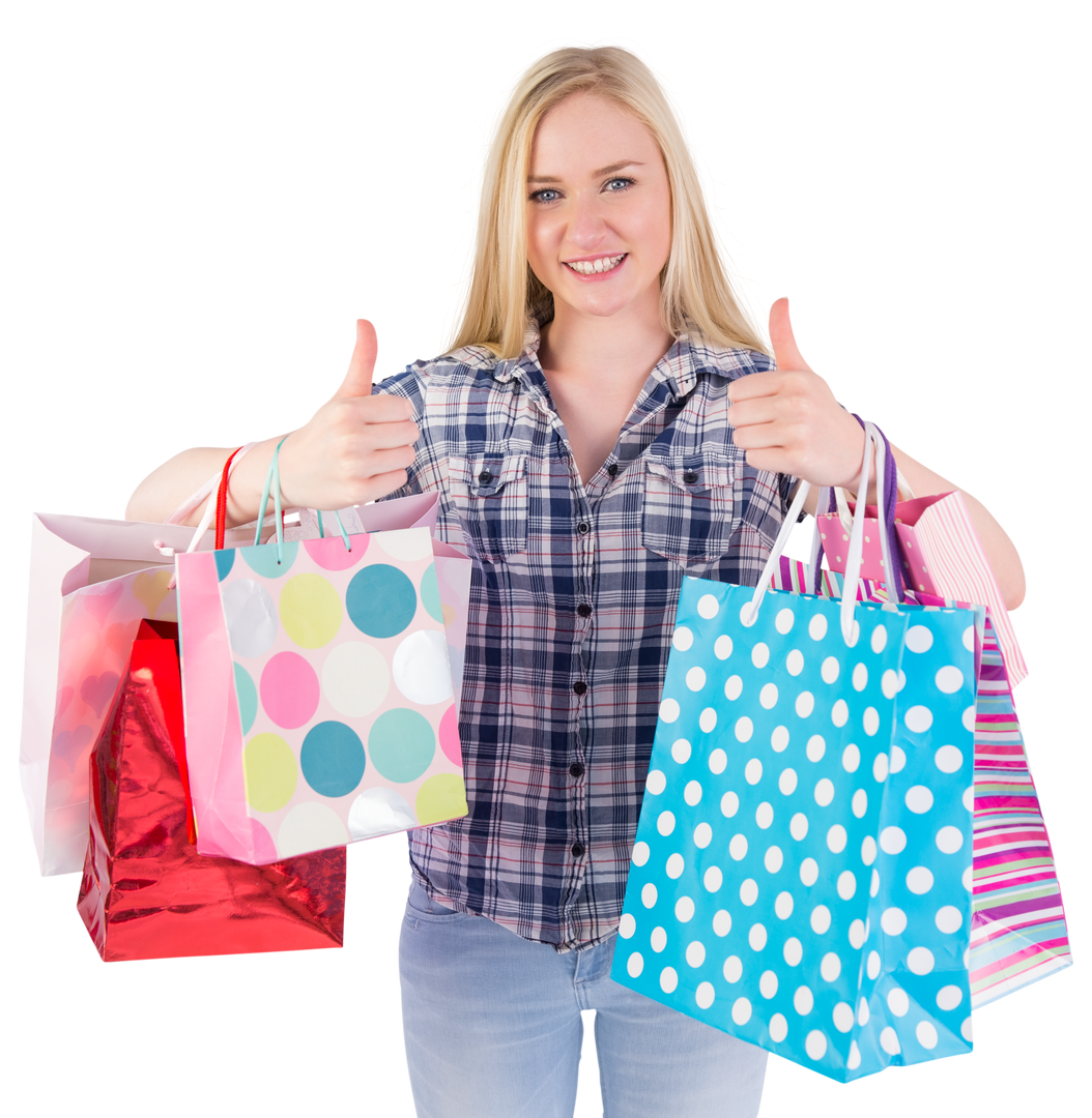 Excited Shopper Woman Holding Colorful Shopping Bags Showing Thumbs Up Transparent - Download Free Stock Images Pikwizard.com