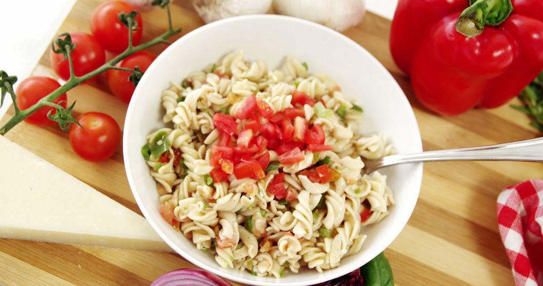 Healthy Pasta Salad with Fresh Vegetables in White Bowl - Free Images, Stock Photos and Pictures on Pikwizard.com