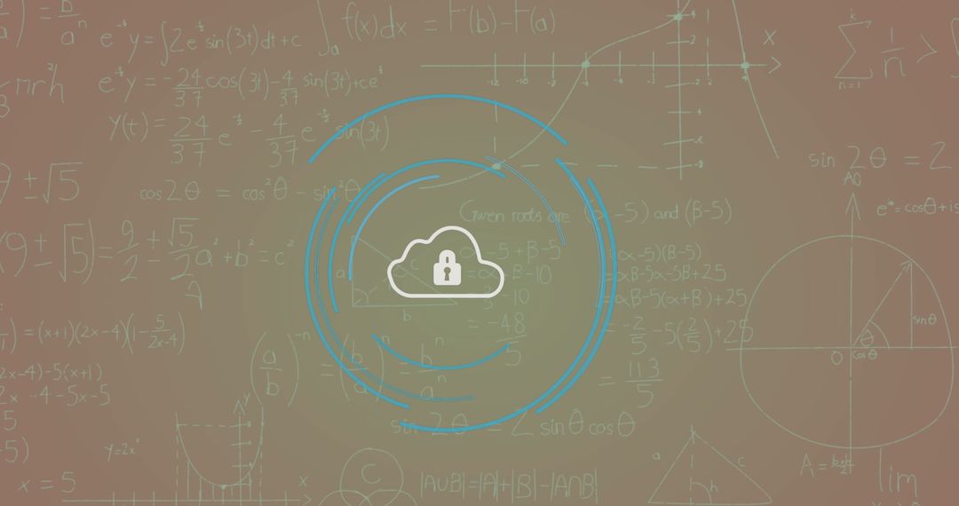 Padlock Cloud Icon with Mathematical Equations Background
