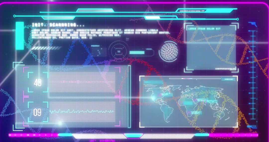 Futuristic Holographic Interface with Sci-Fi Elements of DNA and Data