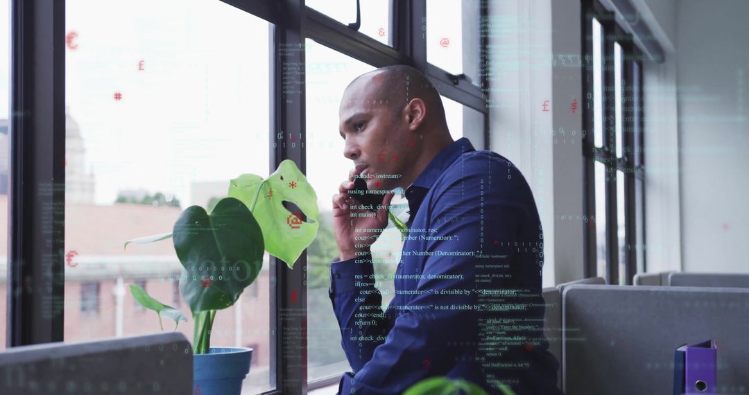 Businessman Analyzing Digital Data on Phone in Office