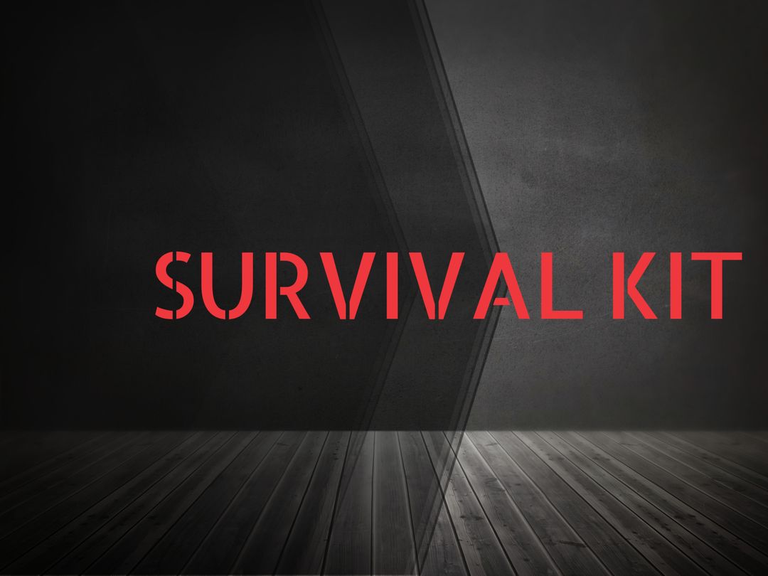 Bold Survival Kit Text on Dark Background for Preparedness