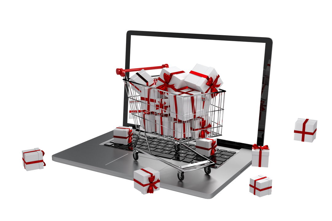 Transparent Online Shopping Trolley with Gifts on Laptop Showing Christmas Present Concept - Download Free Stock Images Pikwizard.com