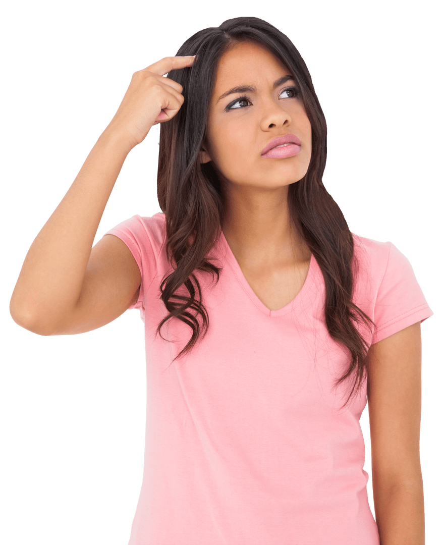 Thinking Biracial Woman Scratching Head on Transparent Background