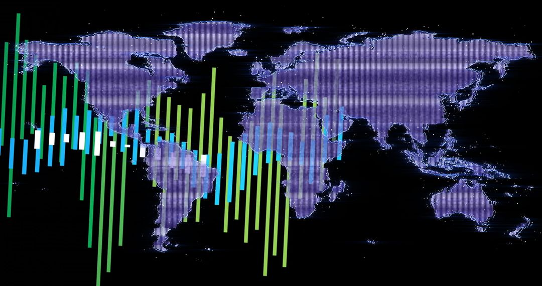 Futuristic Data Visualization with Global Map and Bar Graphs