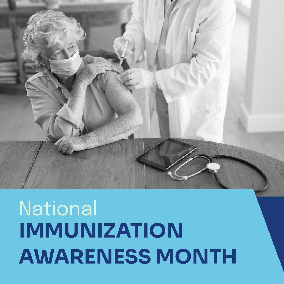 National Immunization Awareness Month Promotional Poster with Elderly Woman Vaccination - Download Free Stock Templates Pikwizard.com