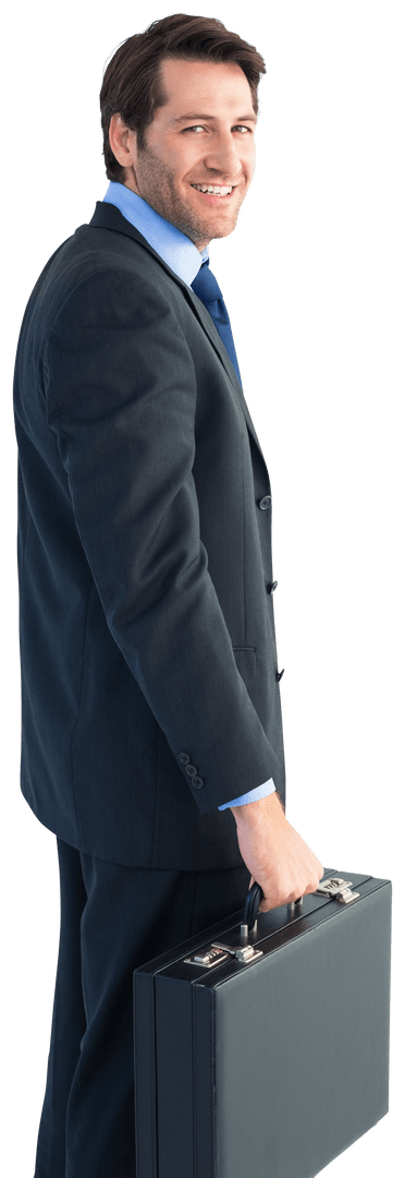 Smiling Businessman Holding Briefcase on Transparent Background