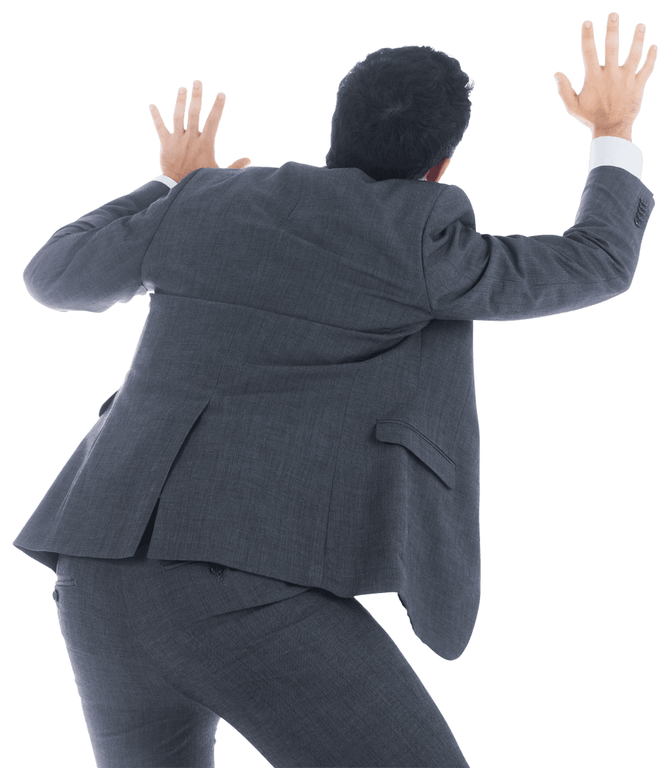 Caucasian Businessman Interacting with Digital Interface on Transparent Background