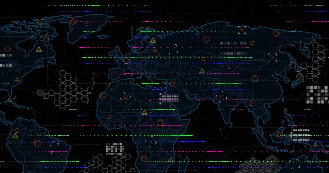 Futuristic Digital World Map Displaying Data flows and Connectivity