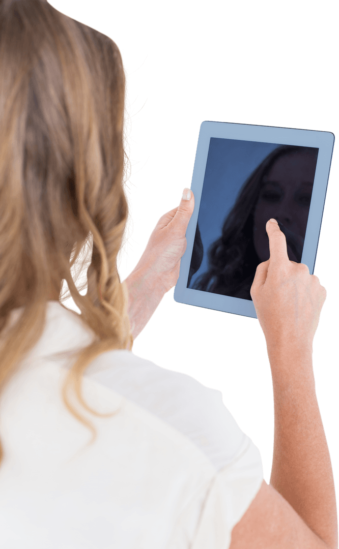Transparent Tablet User Interface Display with Woman
