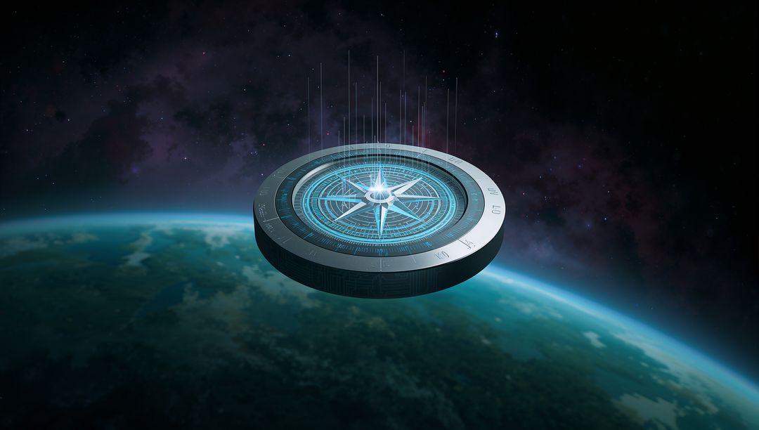 Advanced Digital Compass Above Planet with Blue Illuminated Center