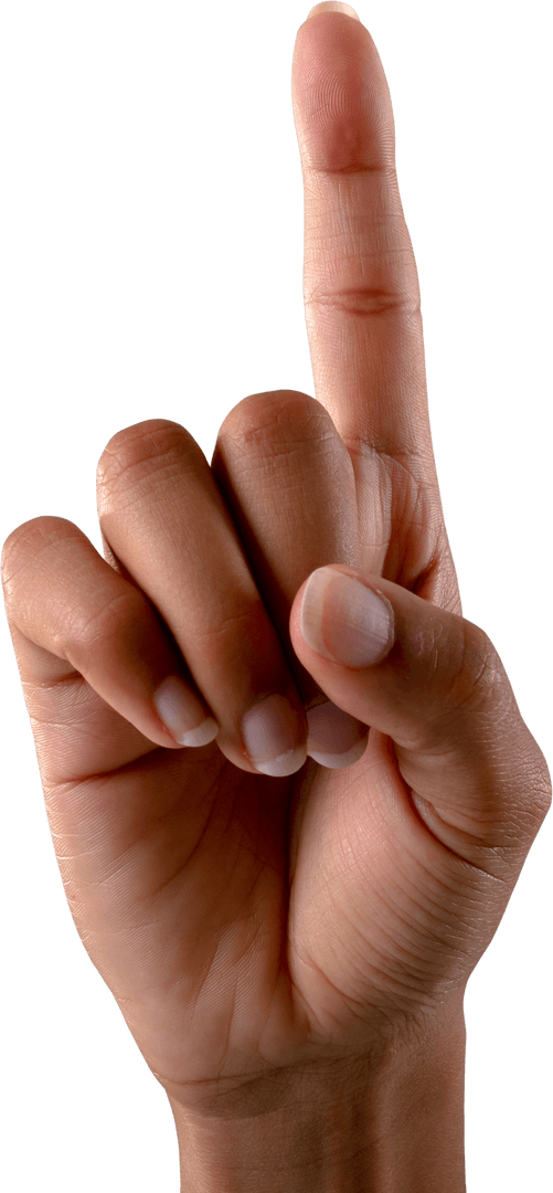 Biracial Woman's Hand Pointing Upward on Transparent Background