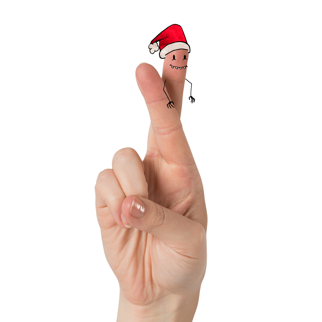 Hand with Finger Santa Claus Doodle on Transparent Background