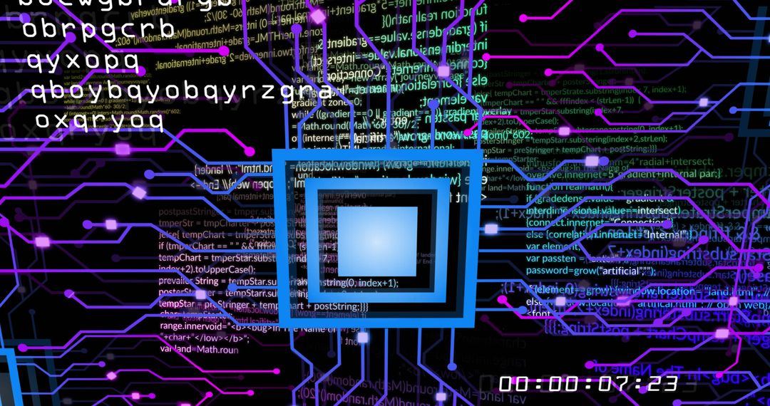 Futuristic Digital Data Interface with Neon Circuitry Elements